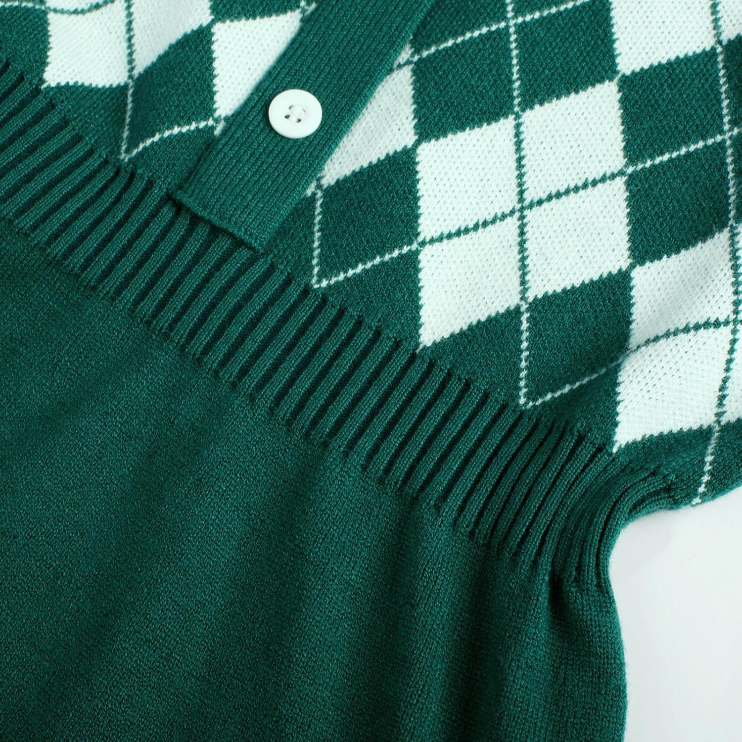 imageGRACE KARIN Girls Argyle Knit Sweater Dress Long Sleeve Fall Winter Christmas Dresses 614YGreen