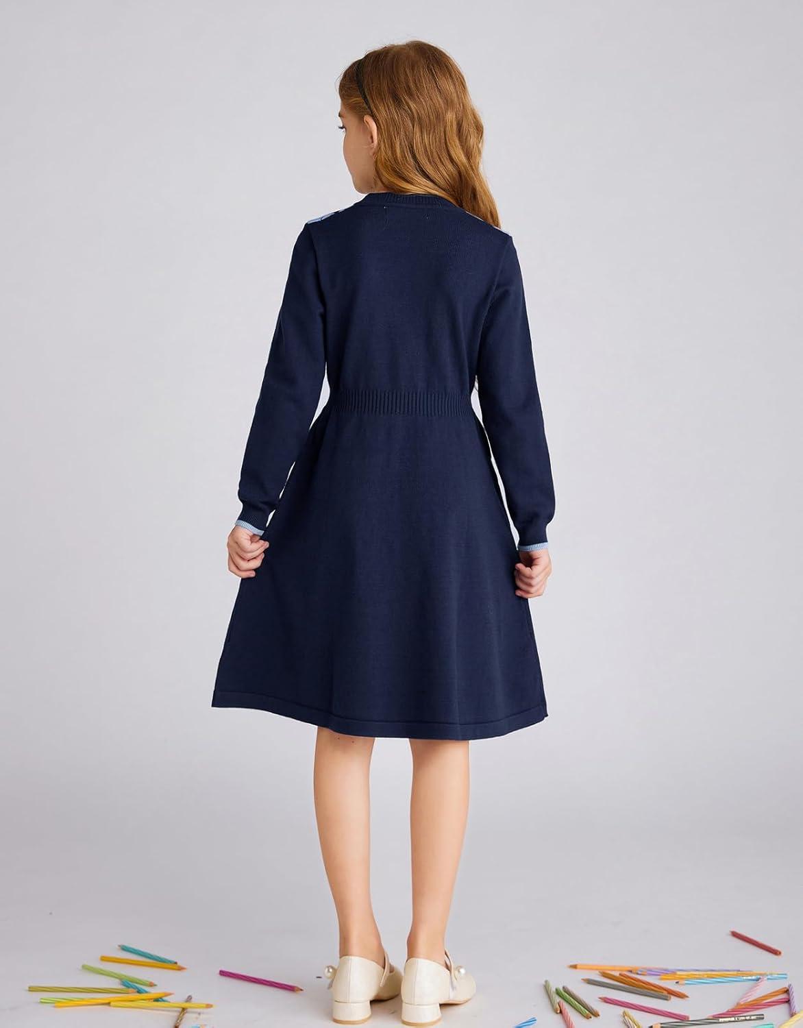 imageGRACE KARIN Girls Argyle Knit Sweater Dress Long Sleeve Fall Winter Christmas Dresses 614YNavy Blue