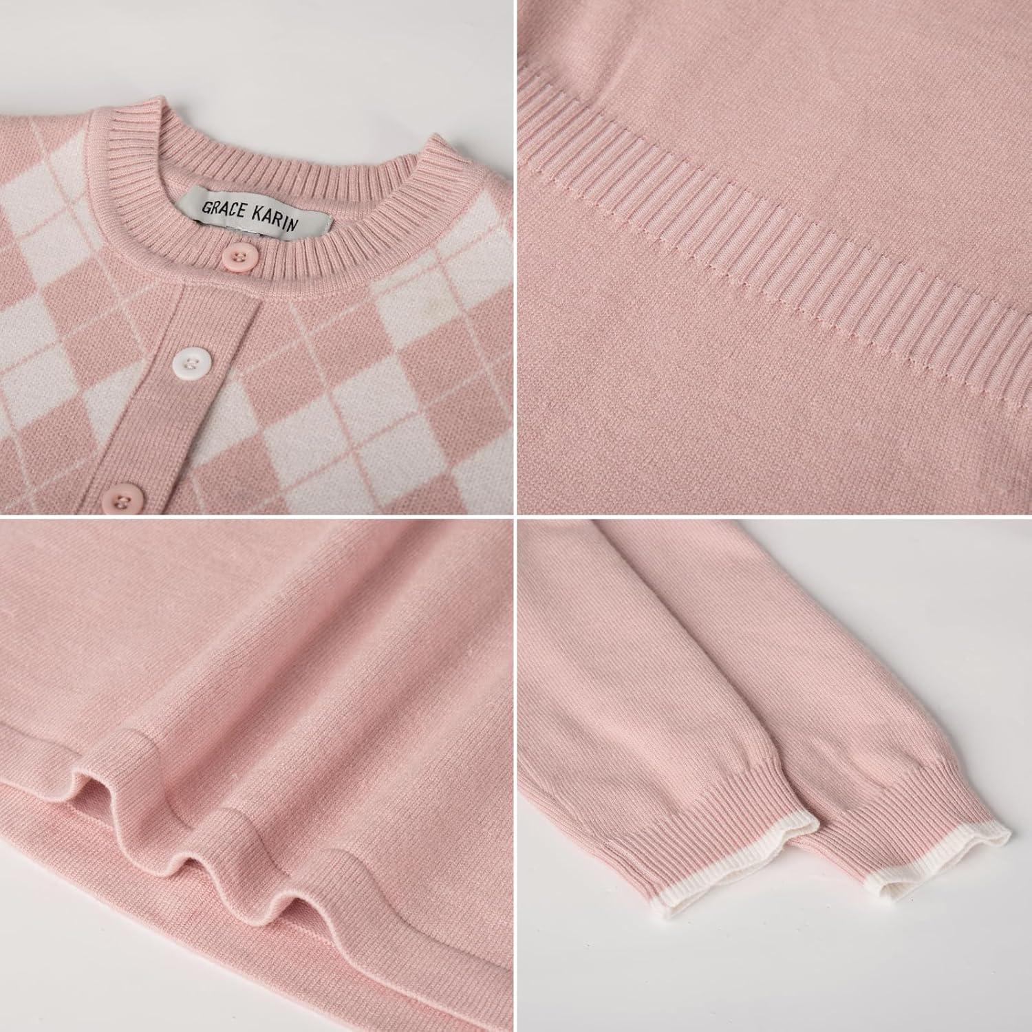 imageGRACE KARIN Girls Argyle Knit Sweater Dress Long Sleeve Fall Winter Christmas Dresses 614YPink