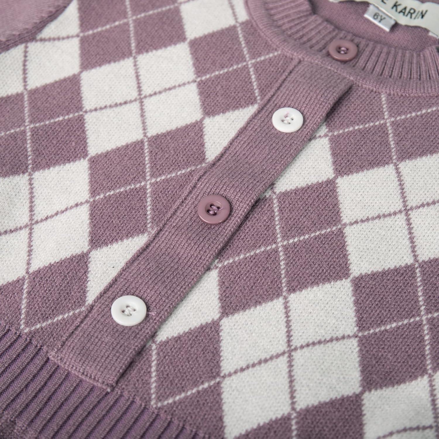 imageGRACE KARIN Girls Argyle Knit Sweater Dress Long Sleeve Fall Winter Christmas Dresses 614YPurple