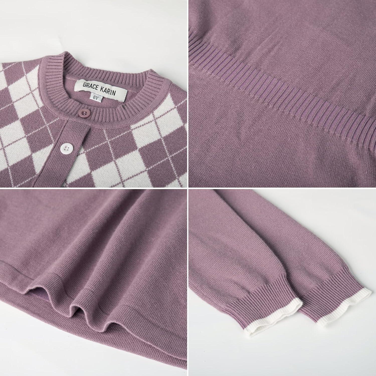 imageGRACE KARIN Girls Argyle Knit Sweater Dress Long Sleeve Fall Winter Christmas Dresses 614YPurple