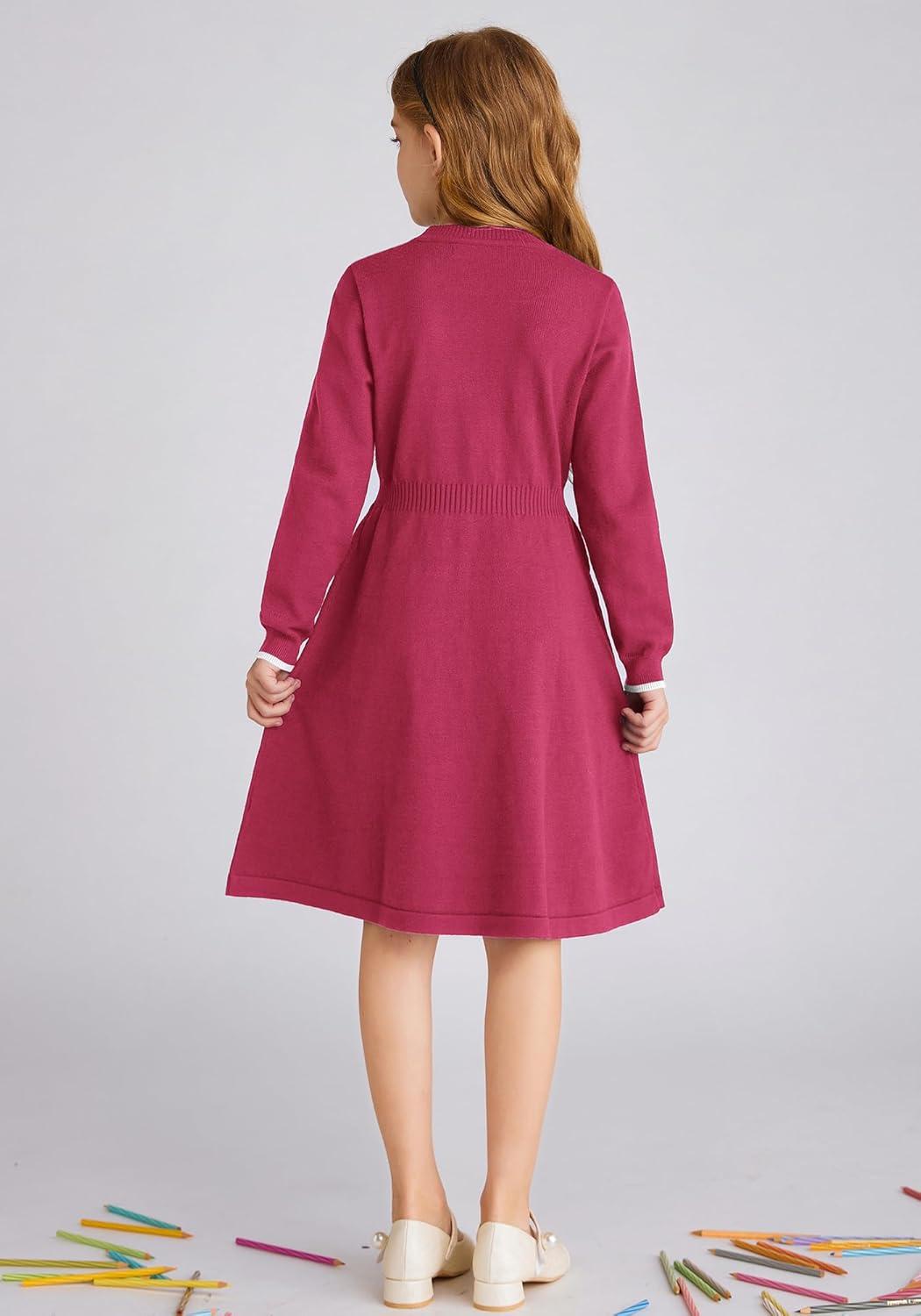 imageGRACE KARIN Girls Argyle Knit Sweater Dress Long Sleeve Fall Winter Christmas Dresses 614YRose Red