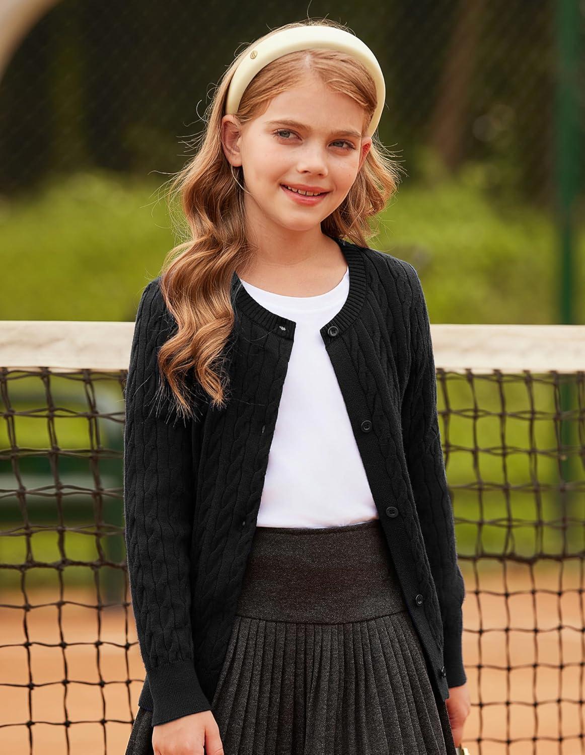 imageGRACE KARIN Girls Cardigan Button Front Cable Knitted School Uniform Sweater for 612 YearsBlack