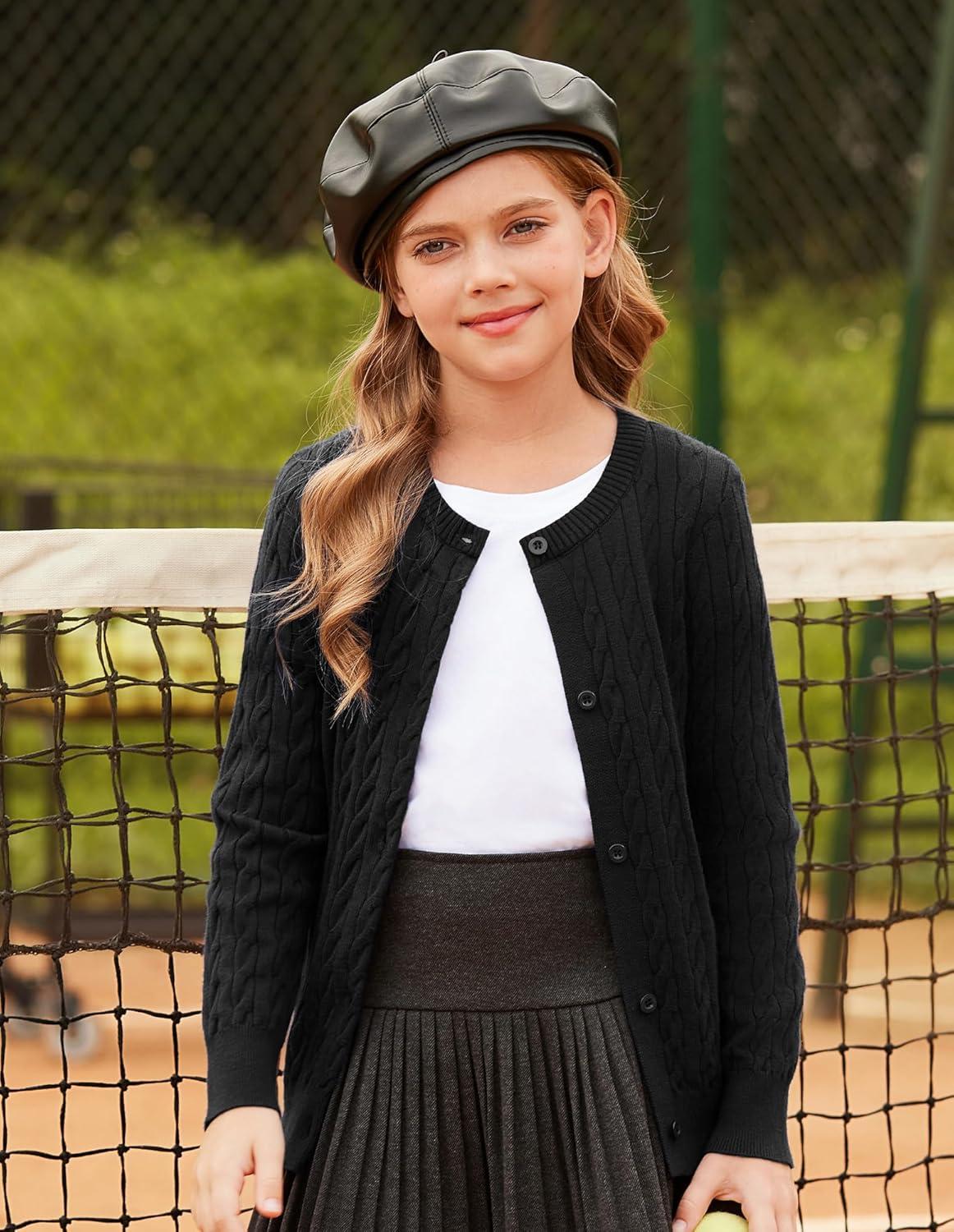 imageGRACE KARIN Girls Cardigan Button Front Cable Knitted School Uniform Sweater for 612 YearsBlack