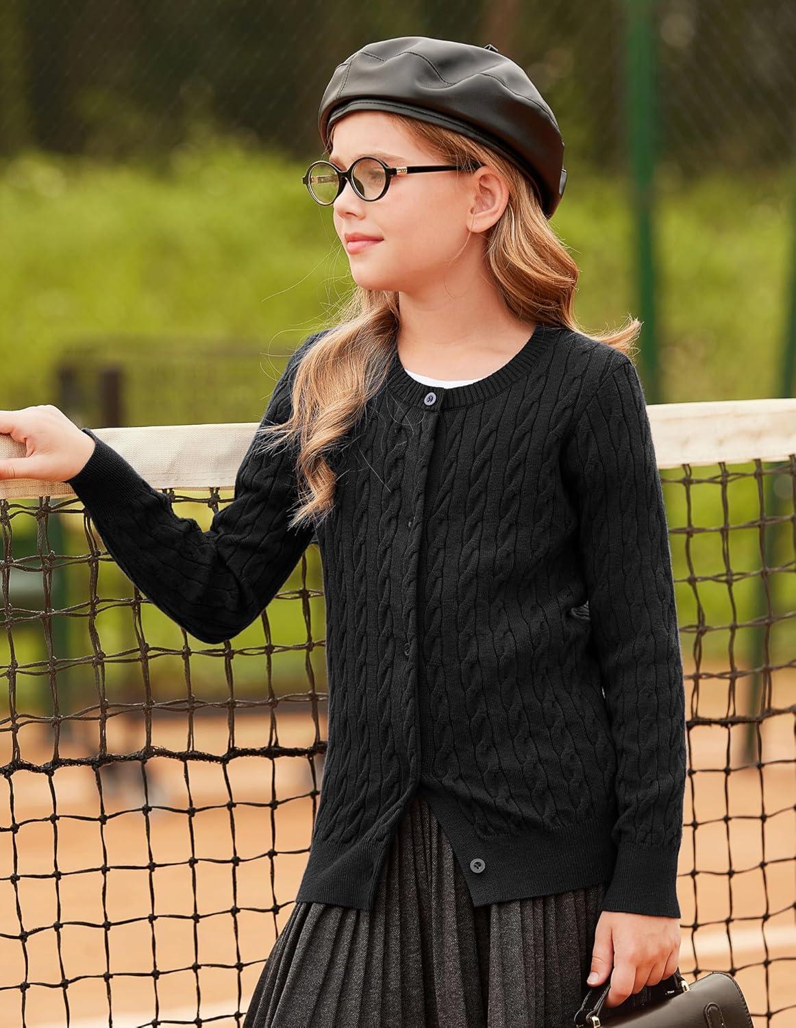 imageGRACE KARIN Girls Cardigan Button Front Cable Knitted School Uniform Sweater for 612 YearsBlack