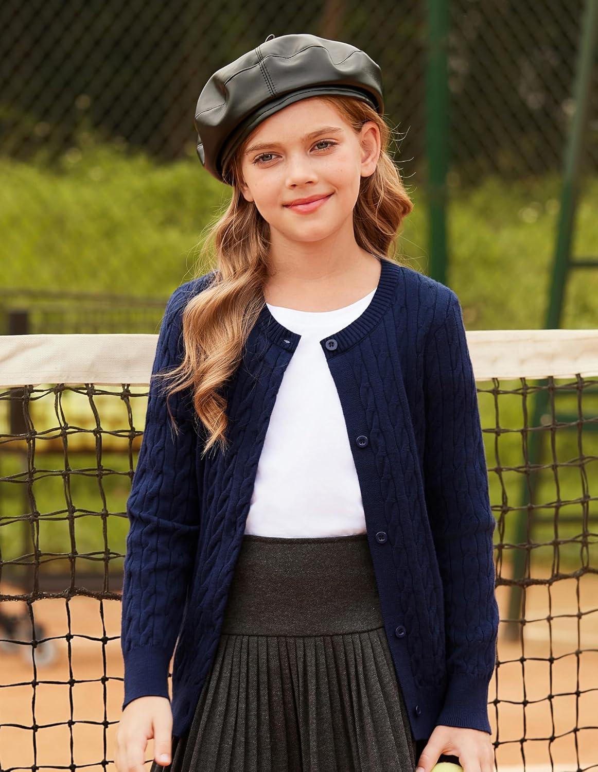 imageGRACE KARIN Girls Cardigan Button Front Cable Knitted School Uniform Sweater for 612 YearsNavy Blue