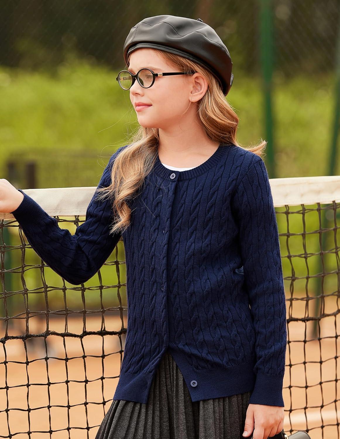 imageGRACE KARIN Girls Cardigan Button Front Cable Knitted School Uniform Sweater for 612 YearsNavy Blue