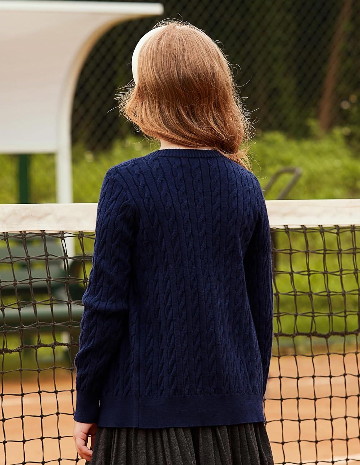imageGRACE KARIN Girls Cardigan Button Front Cable Knitted School Uniform Sweater for 612 YearsNavy Blue