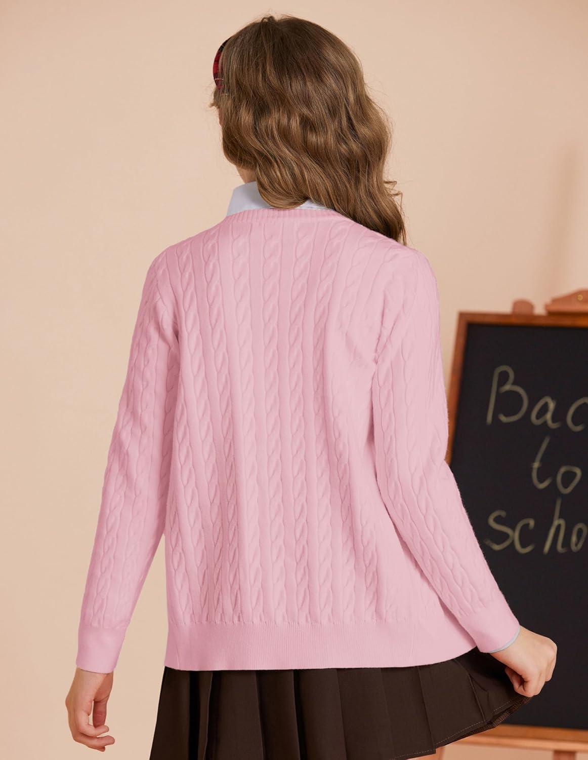 imageGRACE KARIN Girls Cardigan Button Front Cable Knitted School Uniform Sweater for 612 YearsPink
