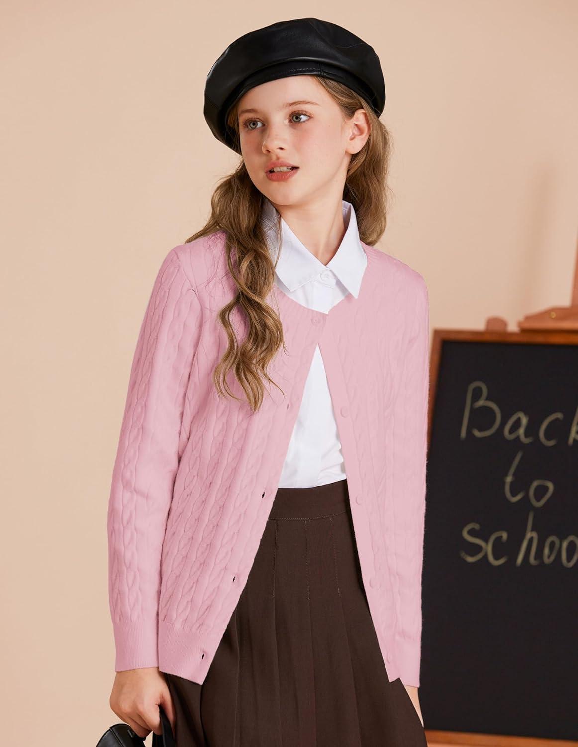 imageGRACE KARIN Girls Cardigan Button Front Cable Knitted School Uniform Sweater for 612 YearsPink