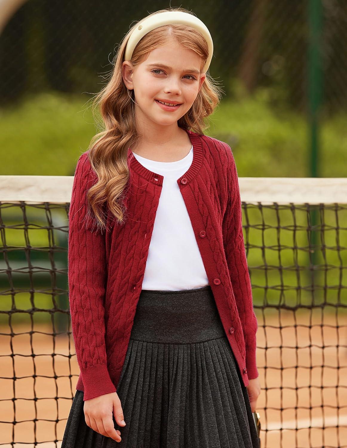 imageGRACE KARIN Girls Cardigan Button Front Cable Knitted School Uniform Sweater for 612 YearsRed