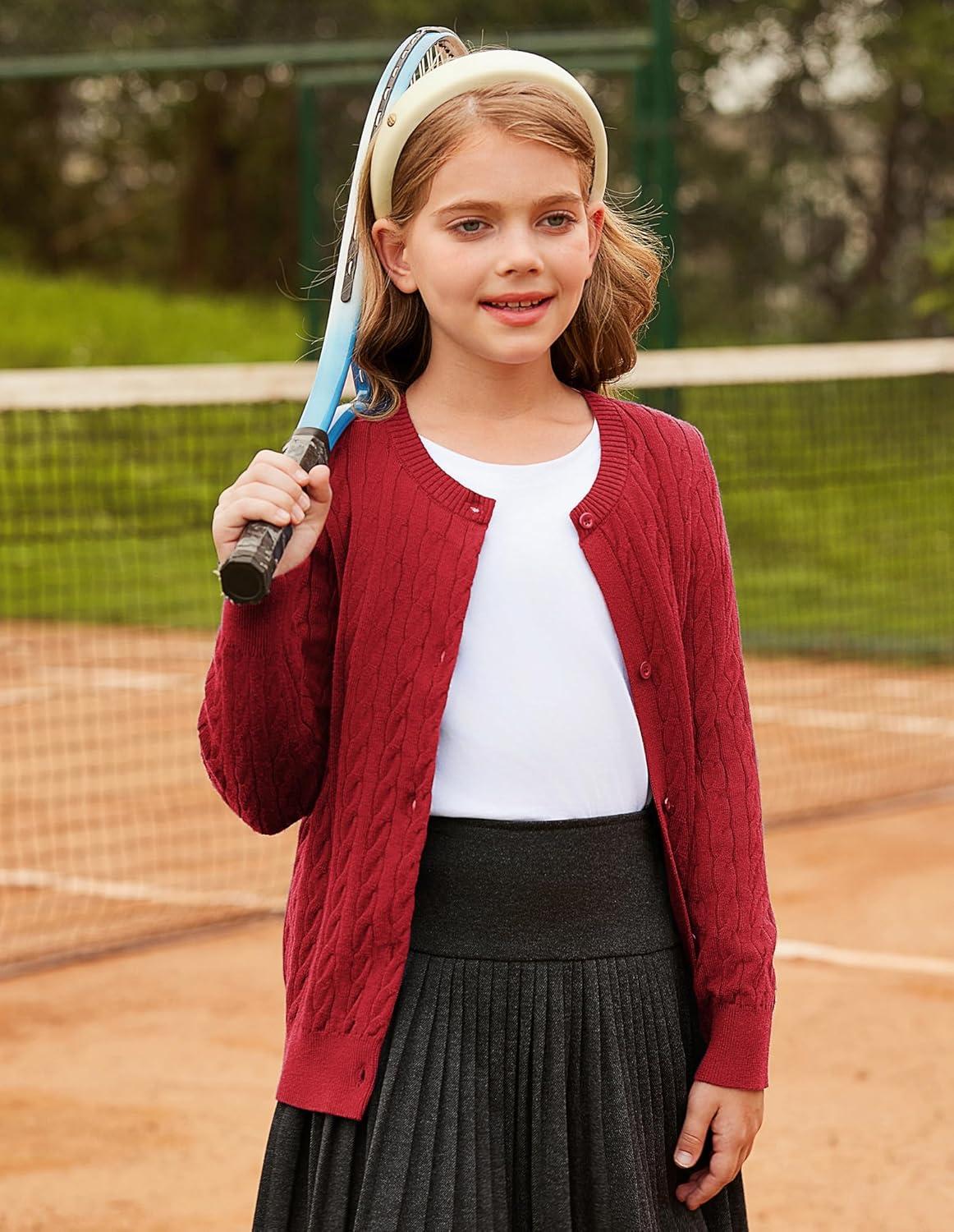imageGRACE KARIN Girls Cardigan Button Front Cable Knitted School Uniform Sweater for 612 YearsRed