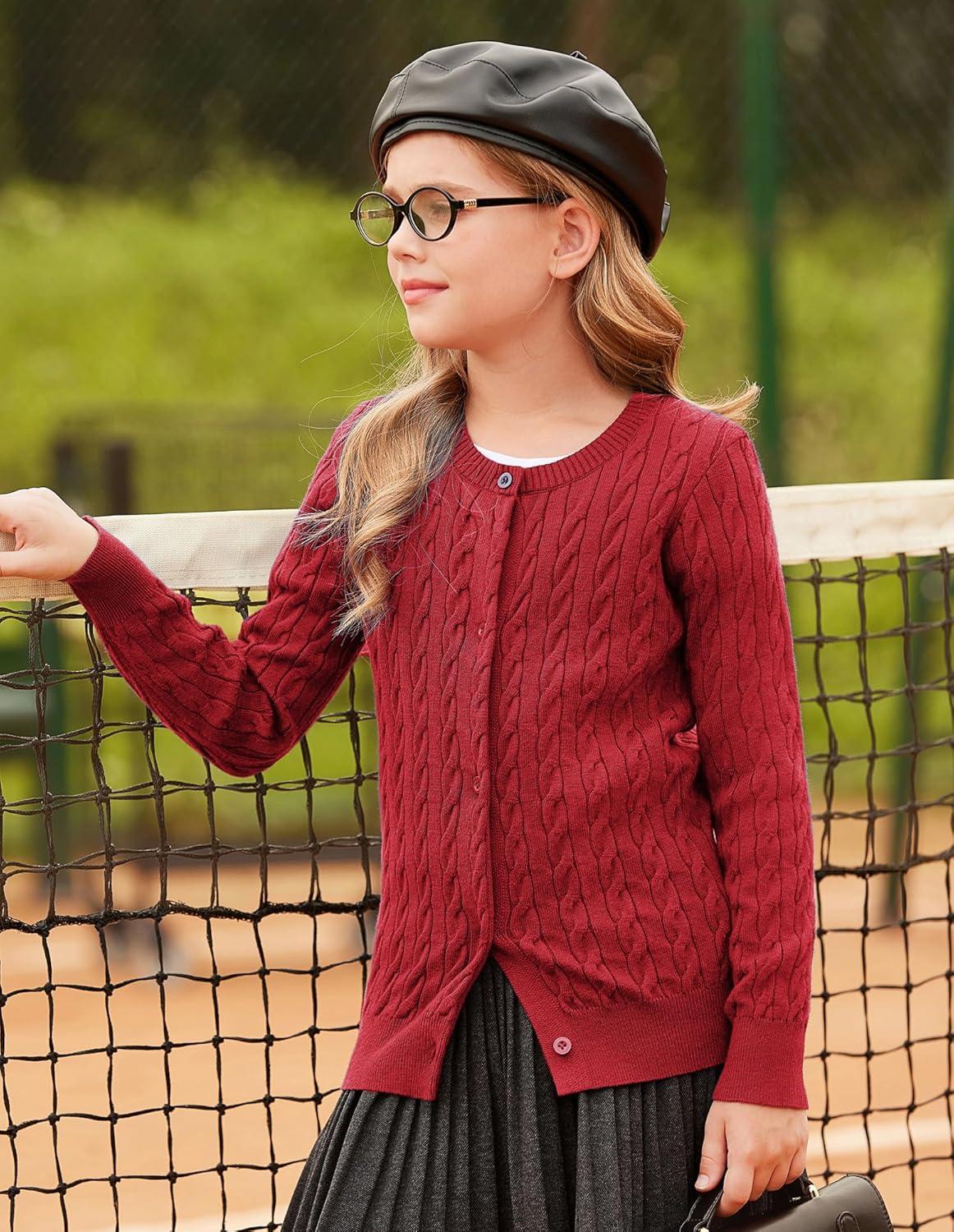 imageGRACE KARIN Girls Cardigan Button Front Cable Knitted School Uniform Sweater for 612 YearsRed