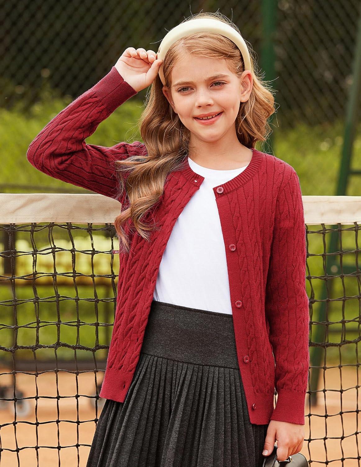 imageGRACE KARIN Girls Cardigan Button Front Cable Knitted School Uniform Sweater for 612 YearsRed