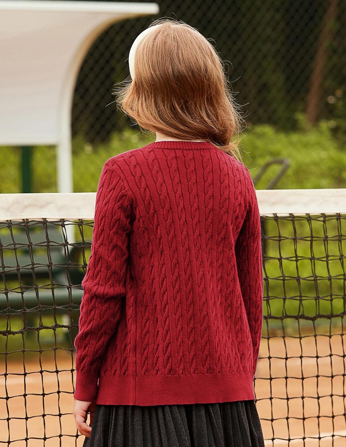 imageGRACE KARIN Girls Cardigan Button Front Cable Knitted School Uniform Sweater for 612 YearsRed