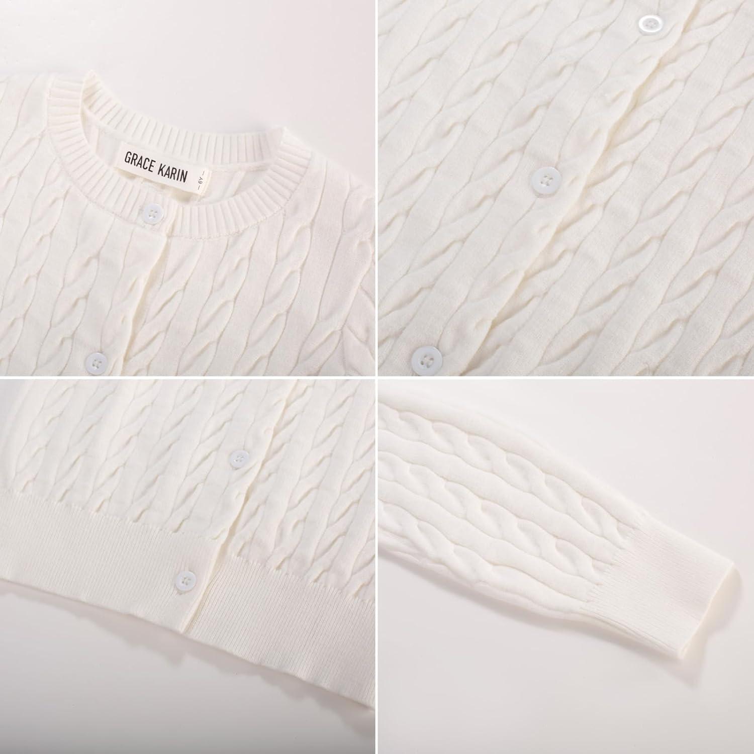 imageGRACE KARIN Girls Cardigan Button Front Cable Knitted School Uniform Sweater for 612 YearsWhite