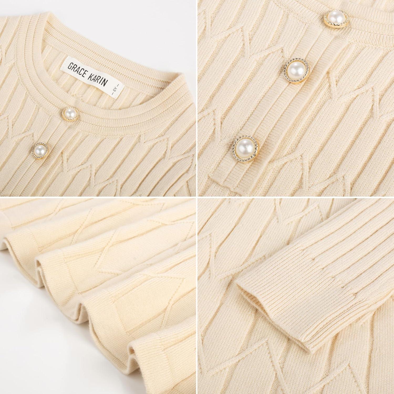 imageGRACE KARIN Girls Dress Fall Winter Sweater Long Sleeve Cable Knit Button Casual Dresses for Teen Girl 614YApricot