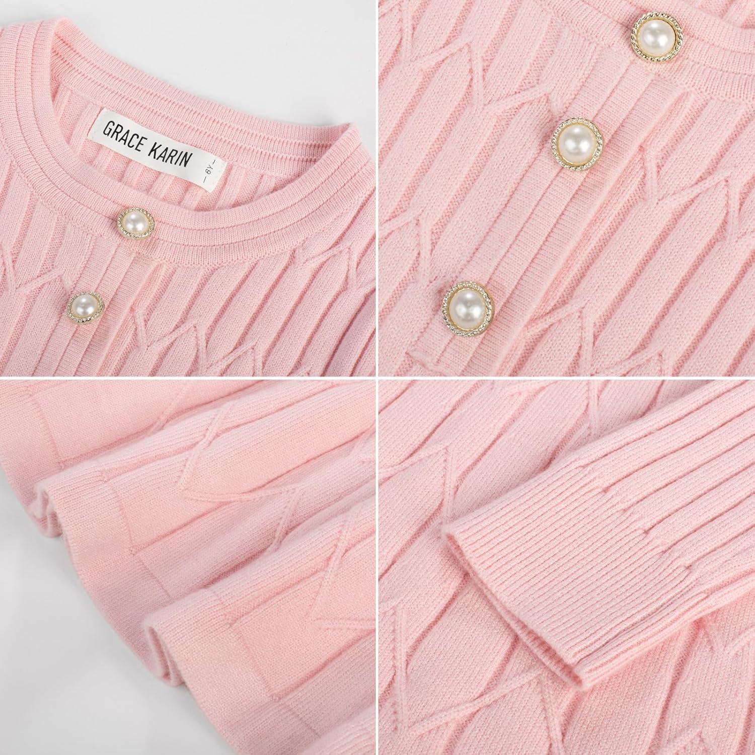 imageGRACE KARIN Girls Dress Fall Winter Sweater Long Sleeve Cable Knit Button Casual Dresses for Teen Girl 614YPink