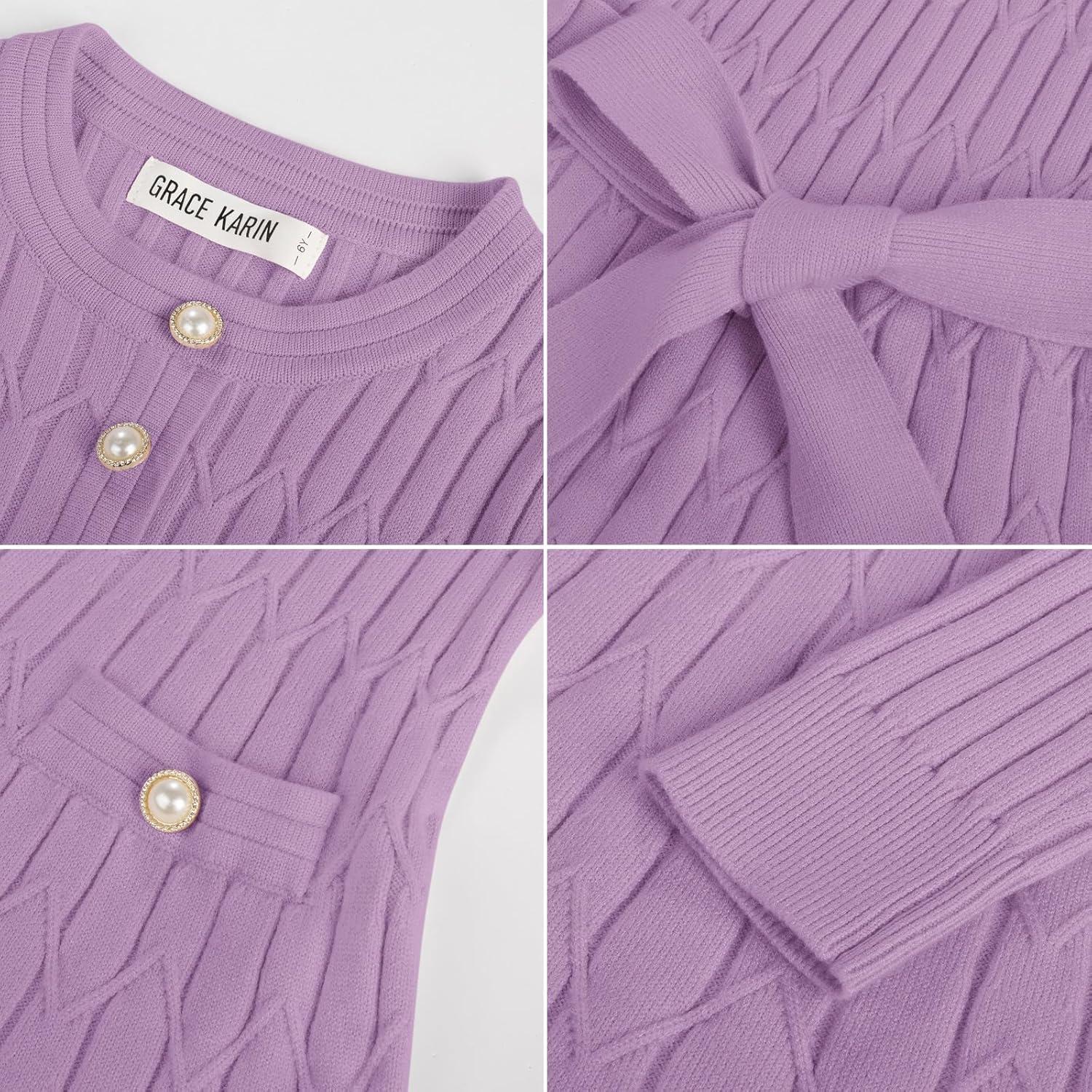 imageGRACE KARIN Girls Dress Fall Winter Sweater Long Sleeve Cable Knit Button Casual Dresses for Teen Girl 614YPurple