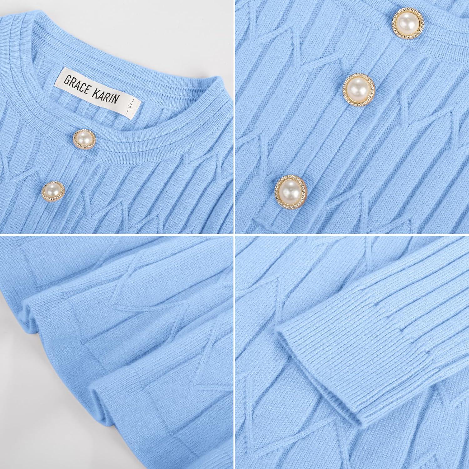 imageGRACE KARIN Girls Dress Fall Winter Sweater Long Sleeve Cable Knit Button Casual Dresses for Teen Girl 614YSky Blue