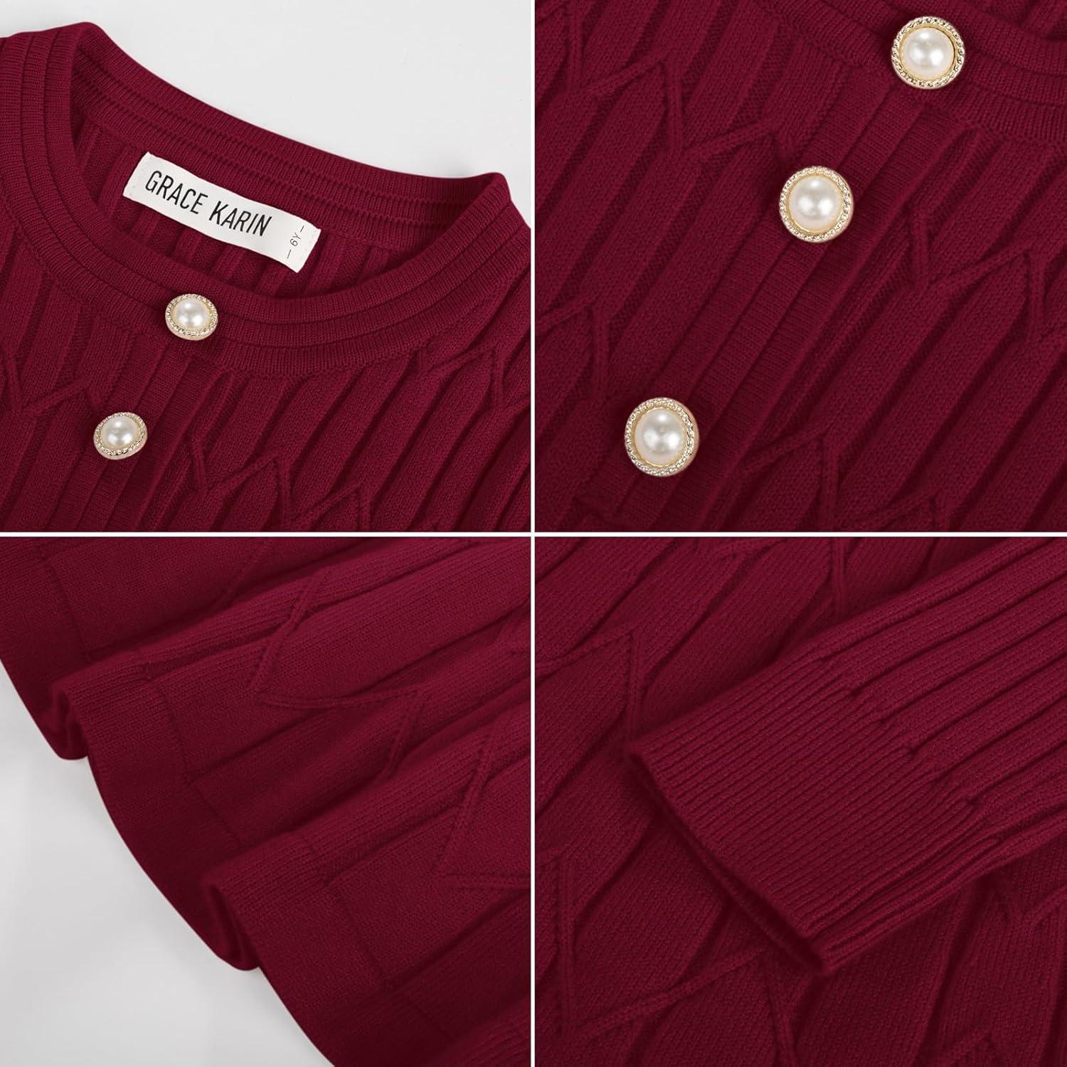 imageGRACE KARIN Girls Dress Fall Winter Sweater Long Sleeve Cable Knit Button Casual Dresses for Teen Girl 614YWine Red