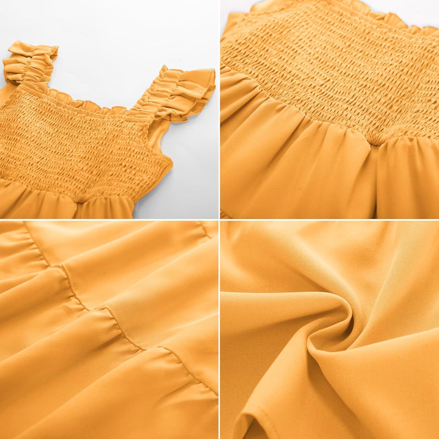 imageGRACE KARIN Girls Dress Summer Tie Back Party Dress Ruffle Sleeve Smoke Tiered Special Occasions Maxi Tween Dresses Size 514Apricot