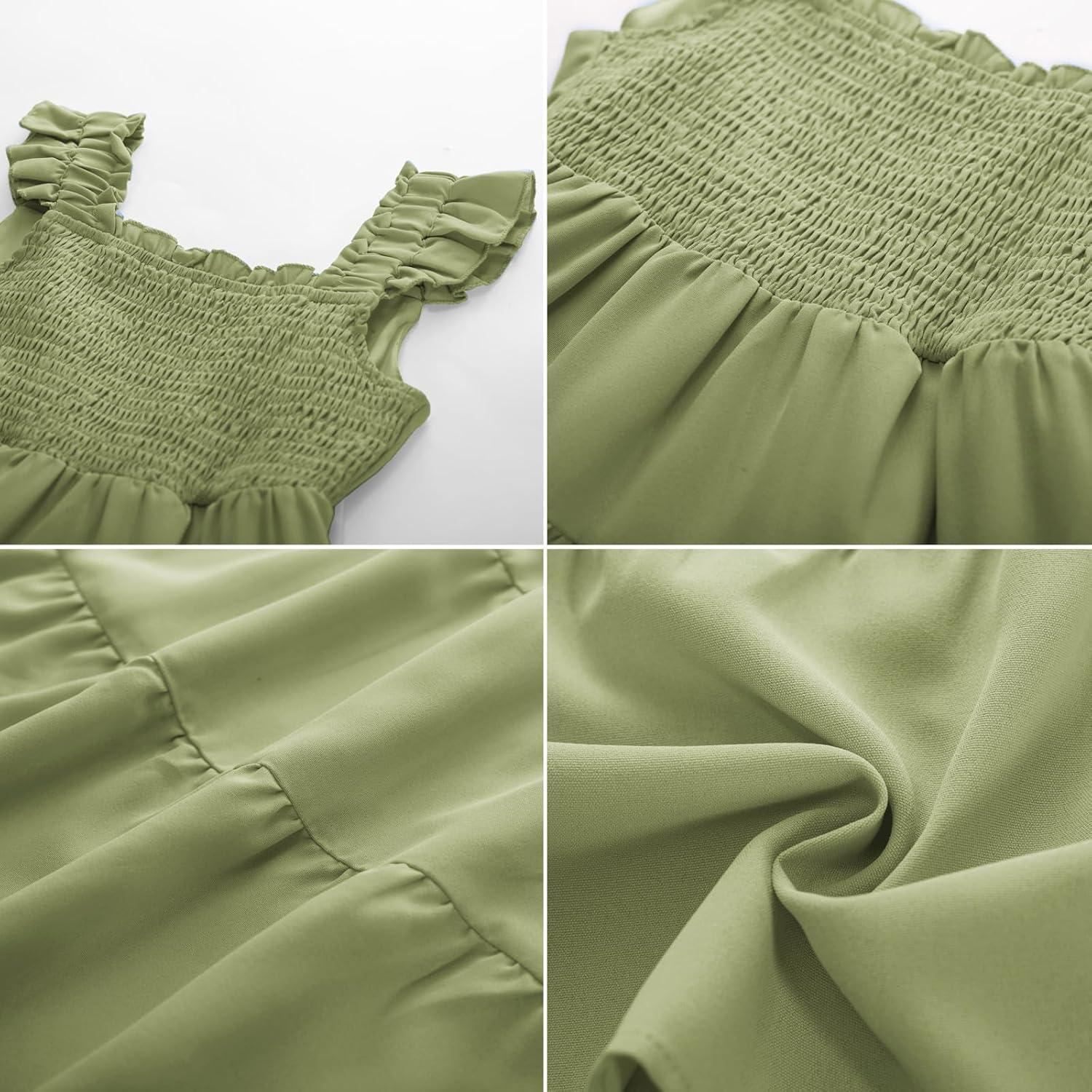 imageGRACE KARIN Girls Dress Summer Tie Back Party Dress Ruffle Sleeve Smoke Tiered Special Occasions Maxi Tween Dresses Size 514Army Green