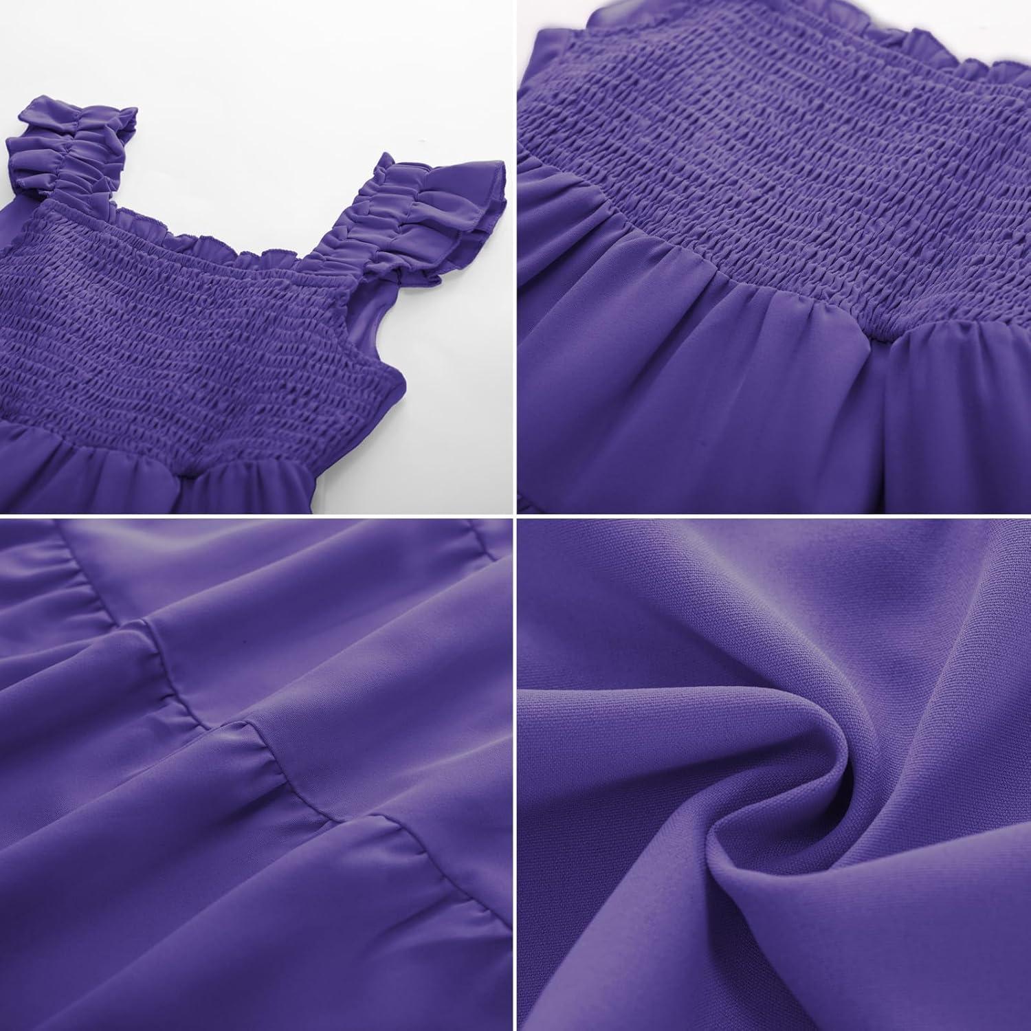 imageGRACE KARIN Girls Dress Summer Tie Back Party Dress Ruffle Sleeve Smoke Tiered Special Occasions Maxi Tween Dresses Size 514Deep Purple
