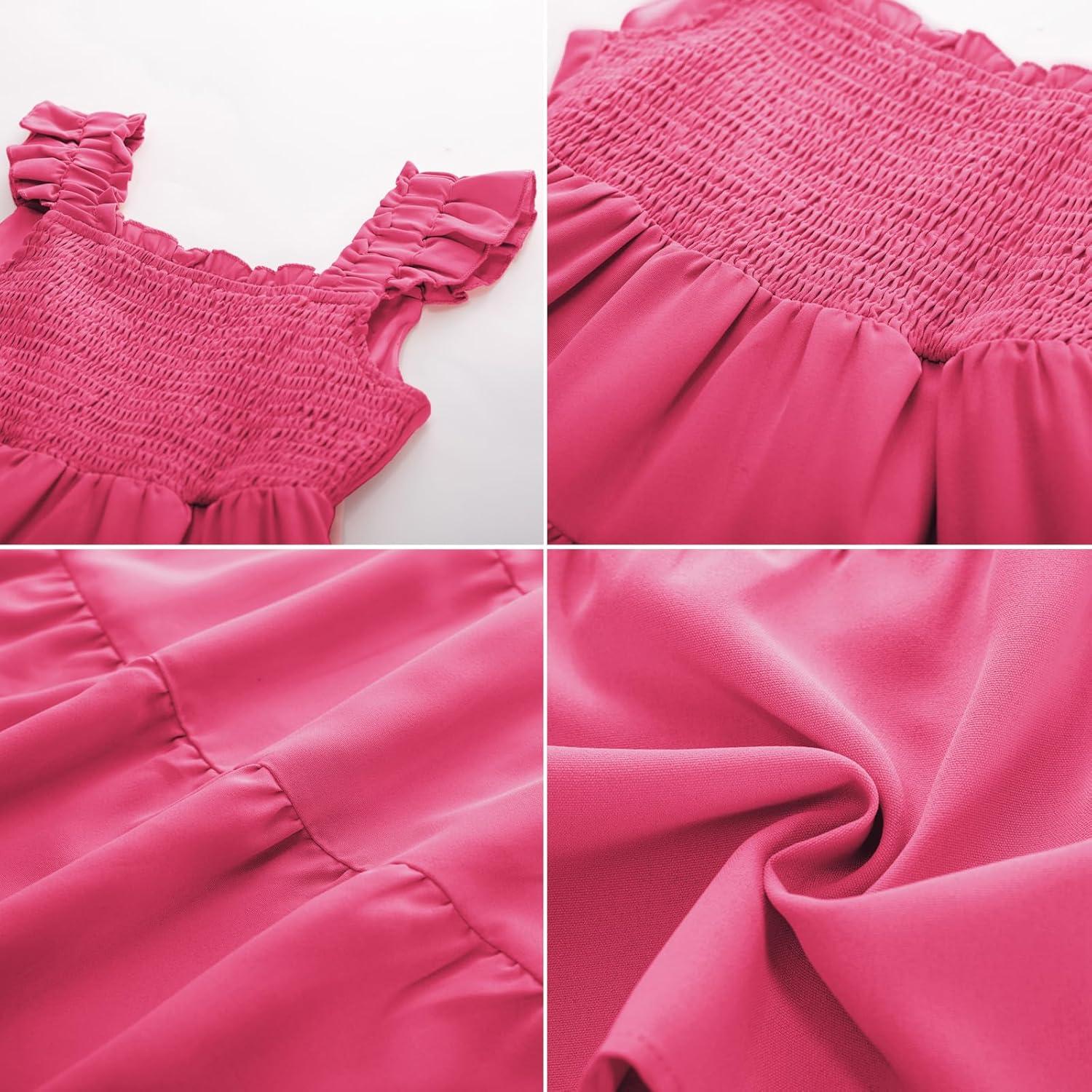 imageGRACE KARIN Girls Dress Summer Tie Back Party Dress Ruffle Sleeve Smoke Tiered Special Occasions Maxi Tween Dresses Size 514Hot Pink