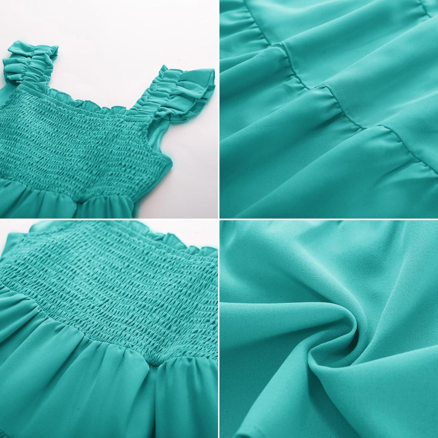 imageGRACE KARIN Girls Dress Summer Tie Back Party Dress Ruffle Sleeve Smoke Tiered Special Occasions Maxi Tween Dresses Size 514Lake Blue