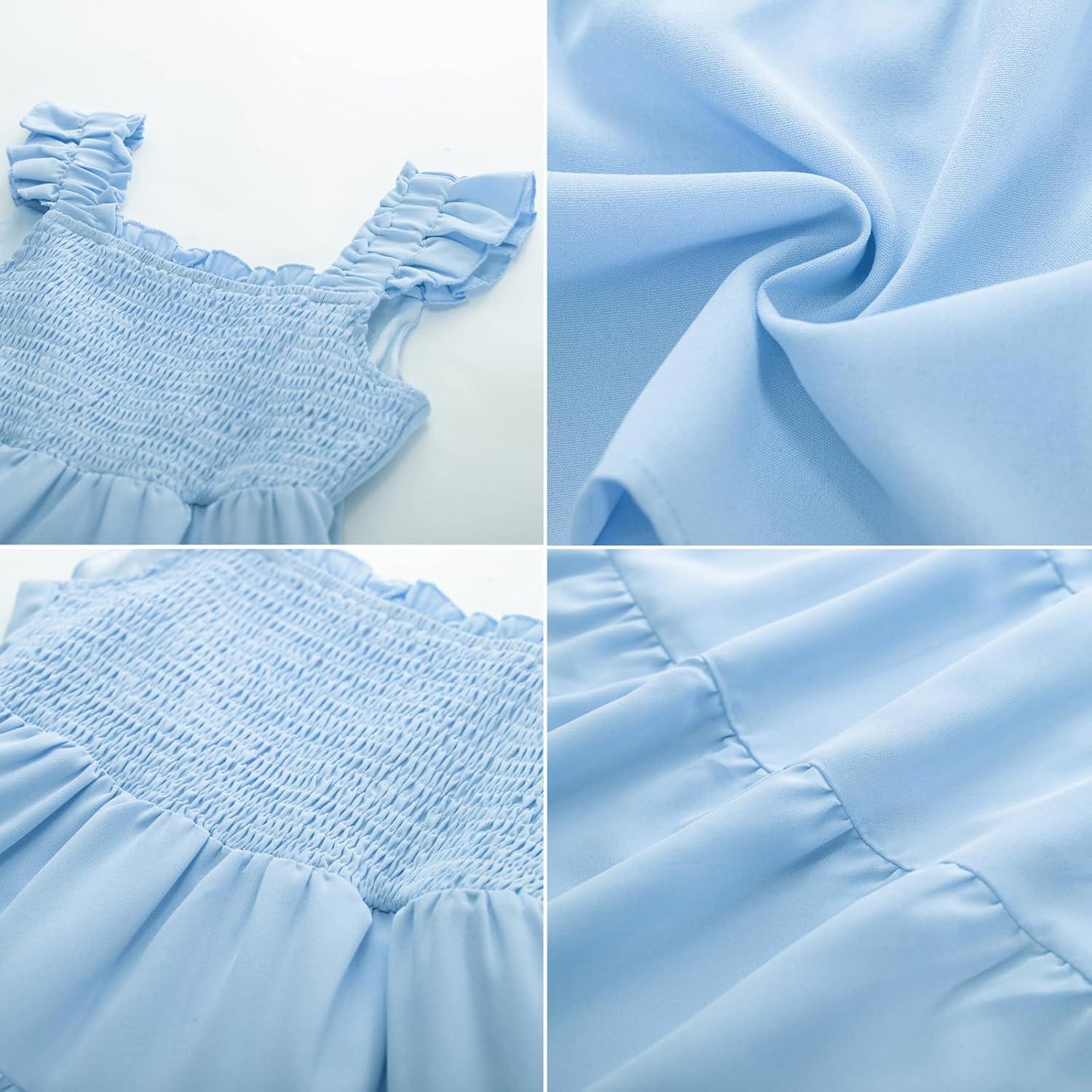 imageGRACE KARIN Girls Dress Summer Tie Back Party Dress Ruffle Sleeve Smoke Tiered Special Occasions Maxi Tween Dresses Size 514Light Blue