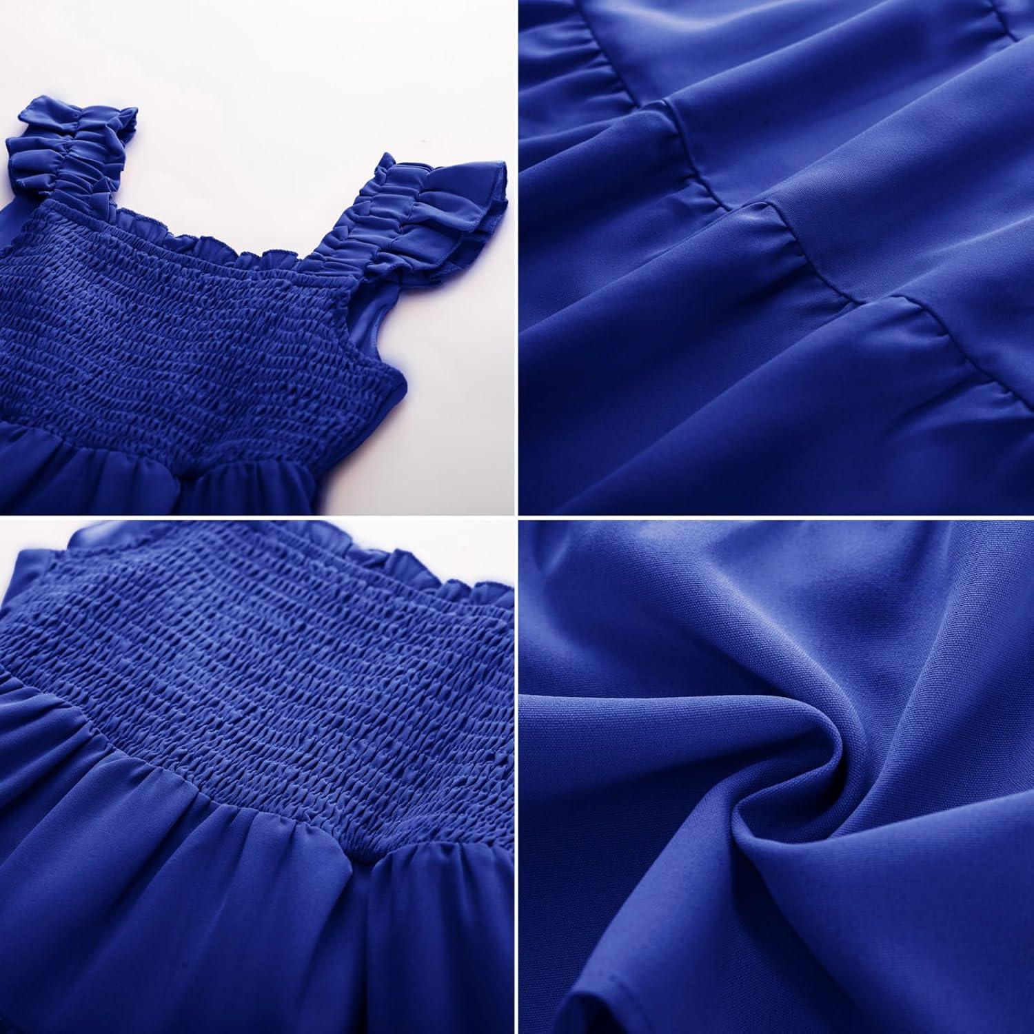 imageGRACE KARIN Girls Dress Summer Tie Back Party Dress Ruffle Sleeve Smoke Tiered Special Occasions Maxi Tween Dresses Size 514Navy Blue
