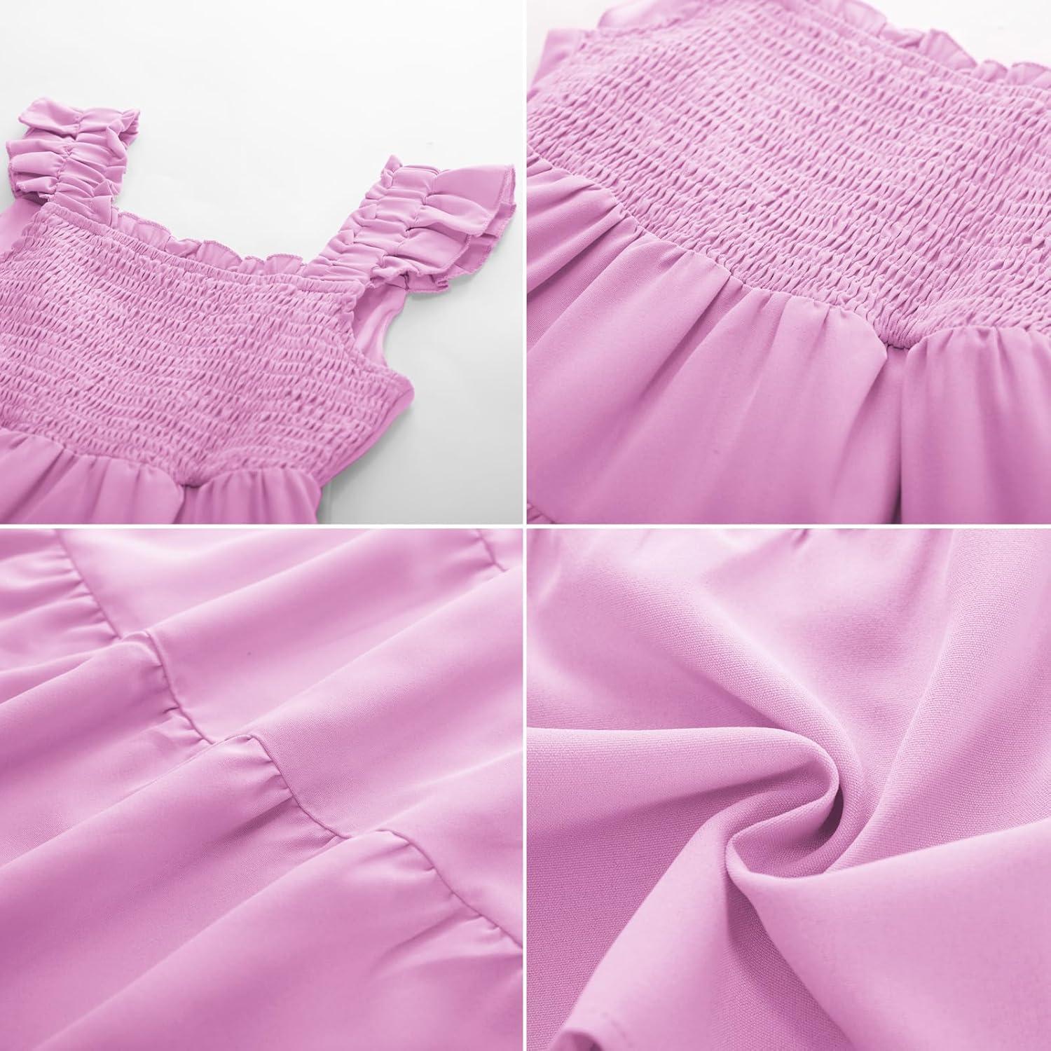 imageGRACE KARIN Girls Dress Summer Tie Back Party Dress Ruffle Sleeve Smoke Tiered Special Occasions Maxi Tween Dresses Size 514Purple Pink