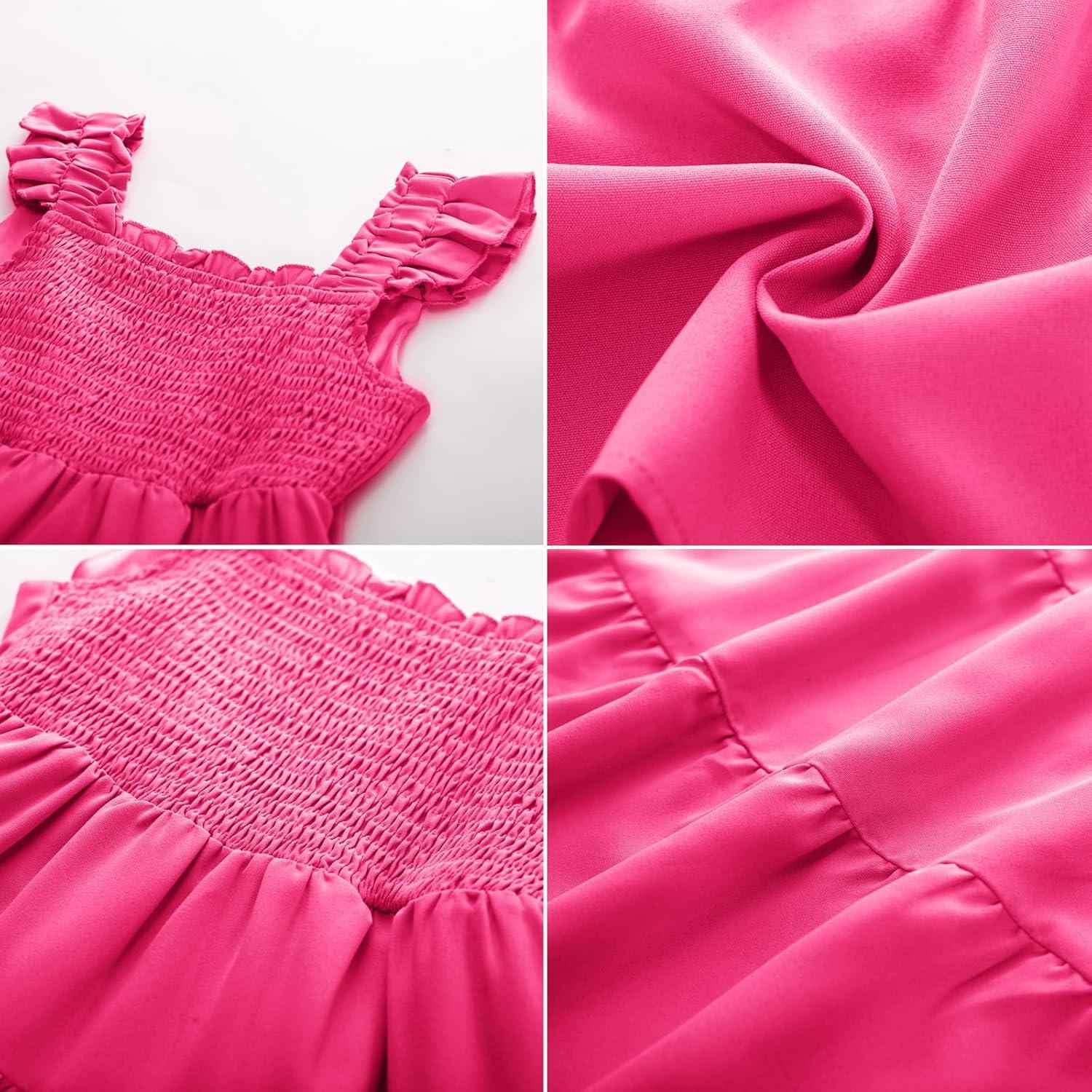 imageGRACE KARIN Girls Dress Summer Tie Back Party Dress Ruffle Sleeve Smoke Tiered Special Occasions Maxi Tween Dresses Size 514Rose Pink