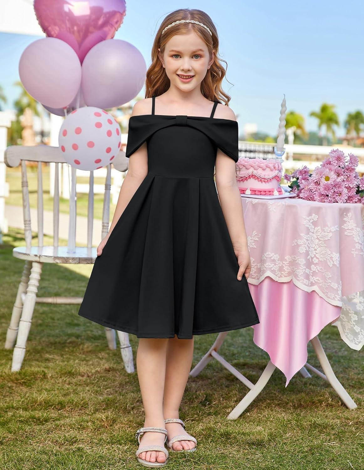 imageGRACE KARIN Girls Elegant Dress Off Shoulder ALine Casual Party Dresses for 614 YearsBlack