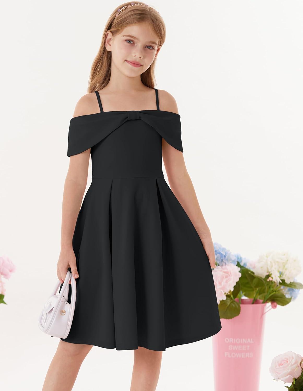 imageGRACE KARIN Girls Elegant Dress Off Shoulder ALine Casual Party Dresses for 614 YearsBlack