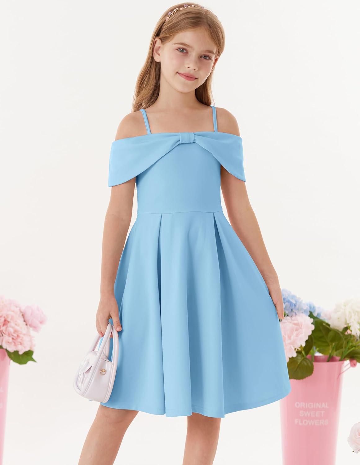 imageGRACE KARIN Girls Elegant Dress Off Shoulder ALine Casual Party Dresses for 614 YearsBlue