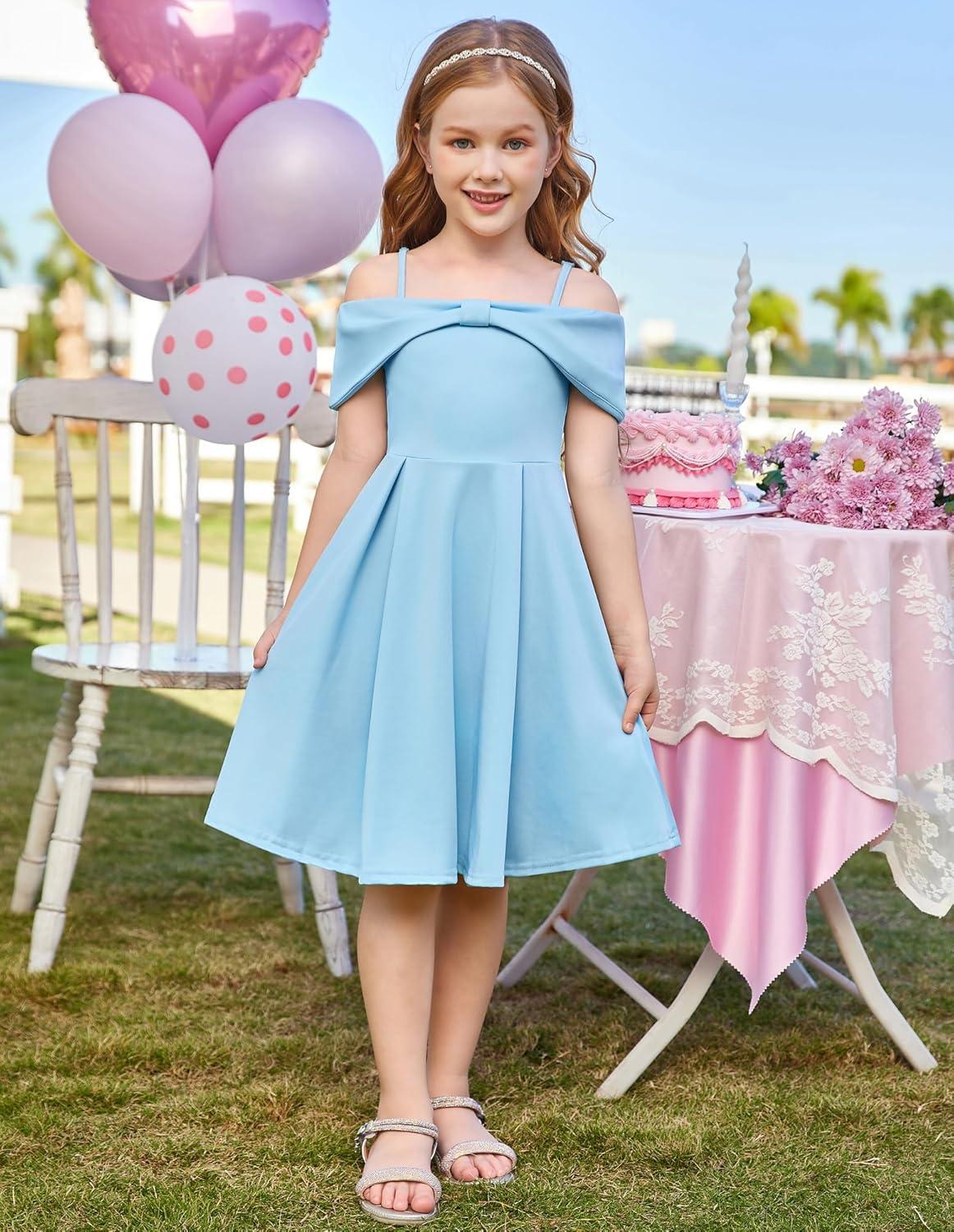 imageGRACE KARIN Girls Elegant Dress Off Shoulder ALine Casual Party Dresses for 614 YearsBlue