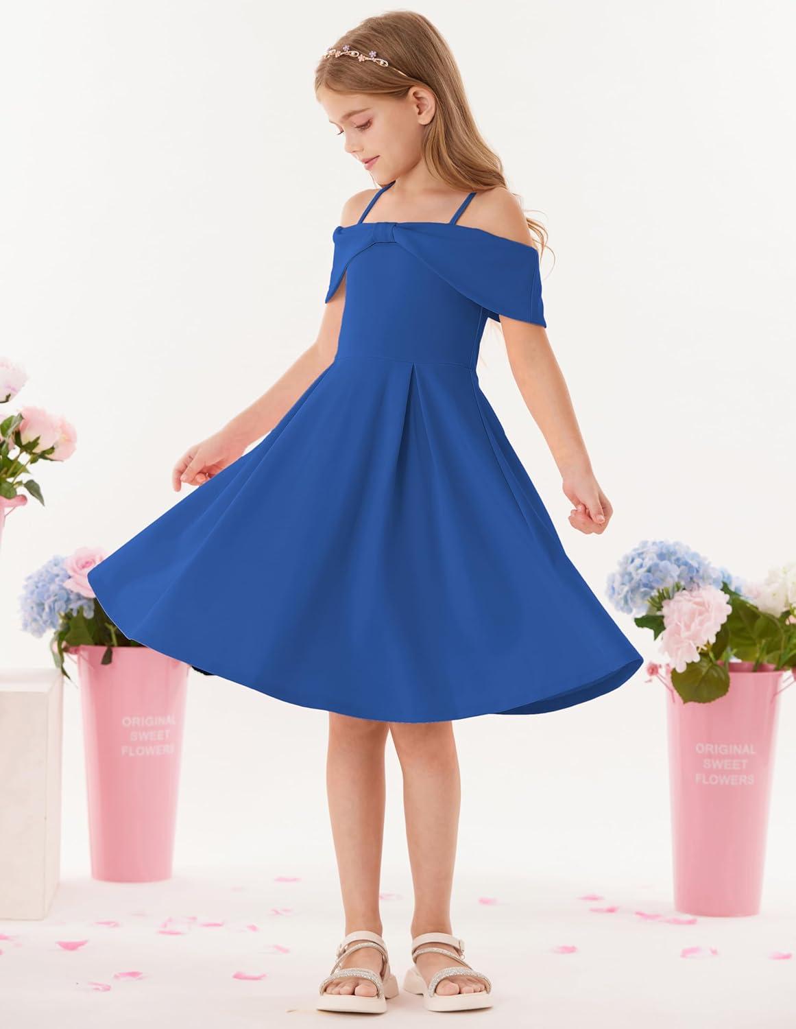 imageGRACE KARIN Girls Elegant Dress Off Shoulder ALine Casual Party Dresses for 614 YearsDark Blue