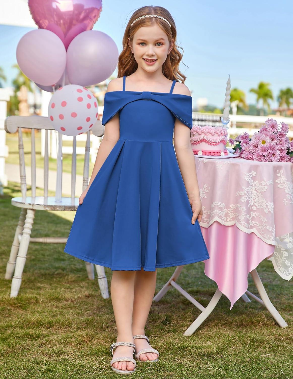 imageGRACE KARIN Girls Elegant Dress Off Shoulder ALine Casual Party Dresses for 614 YearsDark Blue