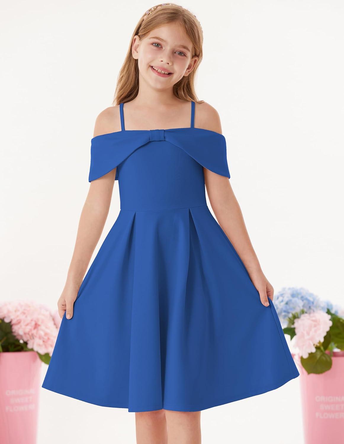 imageGRACE KARIN Girls Elegant Dress Off Shoulder ALine Casual Party Dresses for 614 YearsDark Blue