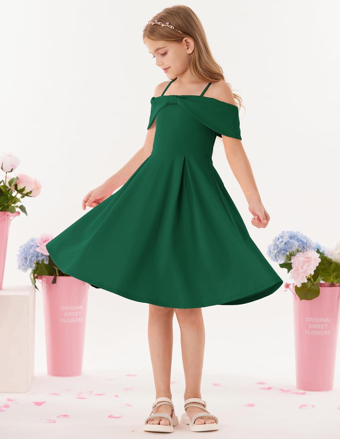 imageGRACE KARIN Girls Elegant Dress Off Shoulder ALine Casual Party Dresses for 614 YearsDark Green