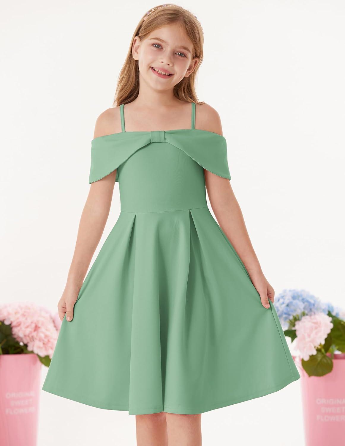 imageGRACE KARIN Girls Elegant Dress Off Shoulder ALine Casual Party Dresses for 614 YearsGreen