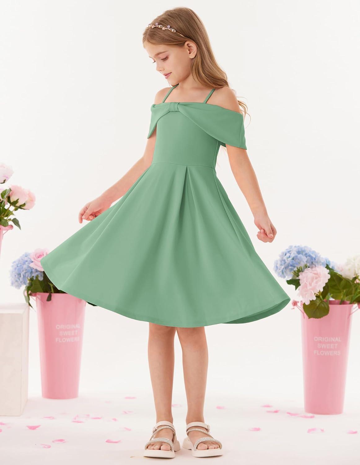 imageGRACE KARIN Girls Elegant Dress Off Shoulder ALine Casual Party Dresses for 614 YearsGreen