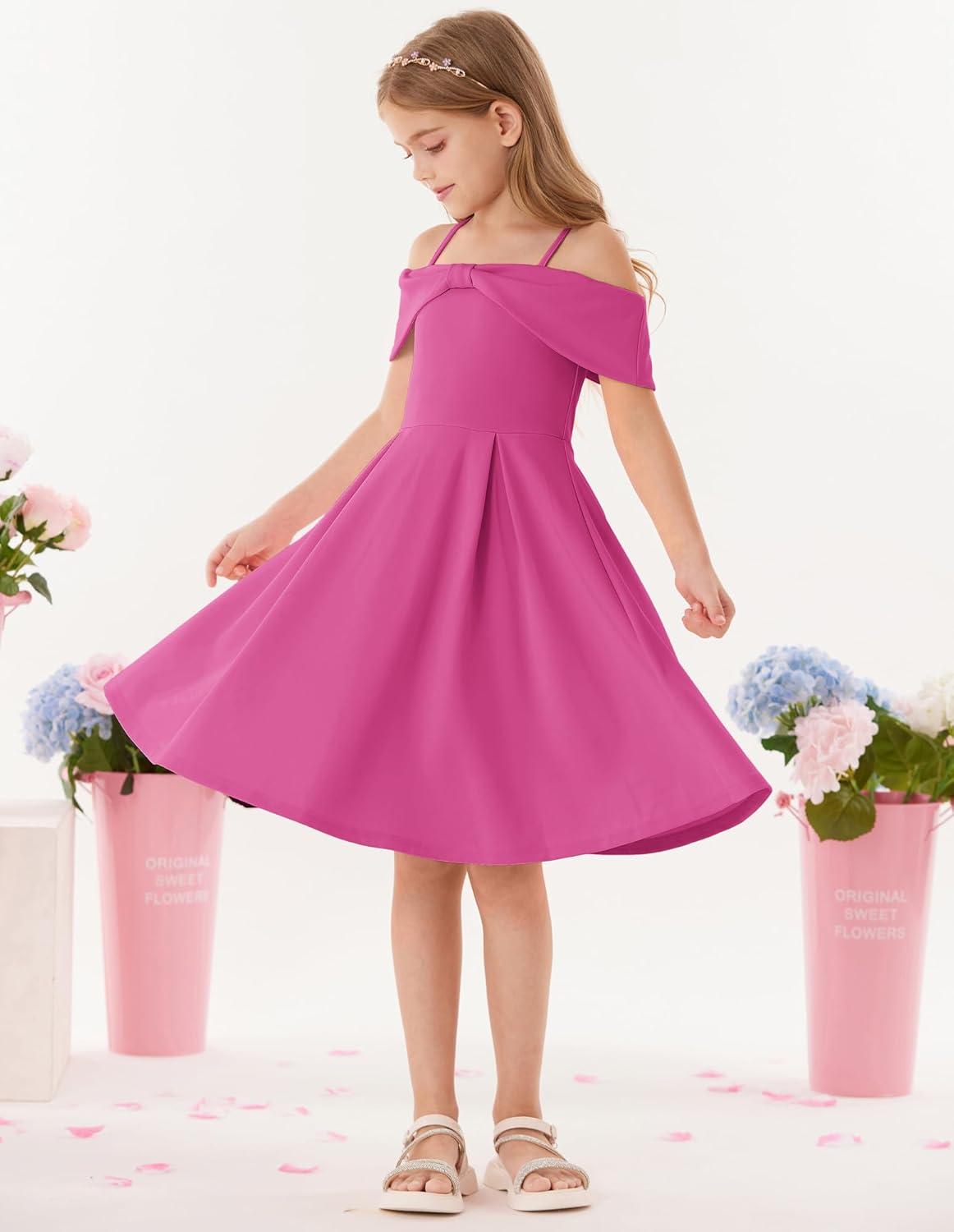 imageGRACE KARIN Girls Elegant Dress Off Shoulder ALine Casual Party Dresses for 614 YearsHot Pink