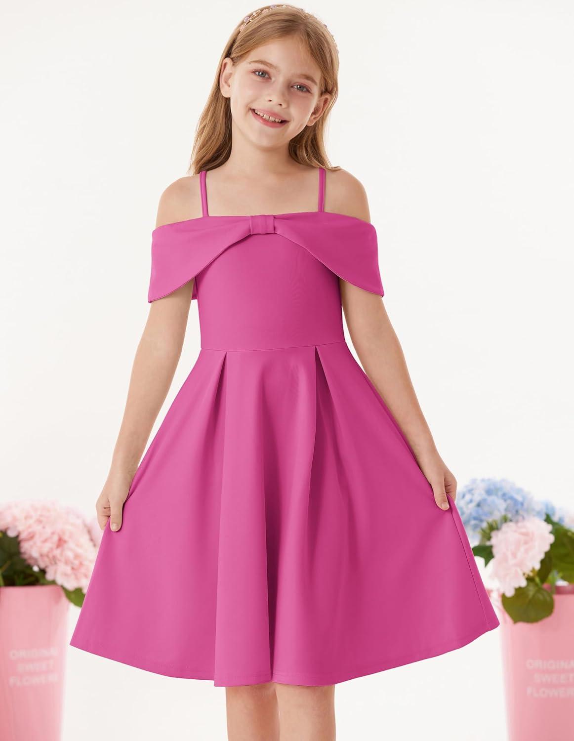 imageGRACE KARIN Girls Elegant Dress Off Shoulder ALine Casual Party Dresses for 614 YearsHot Pink