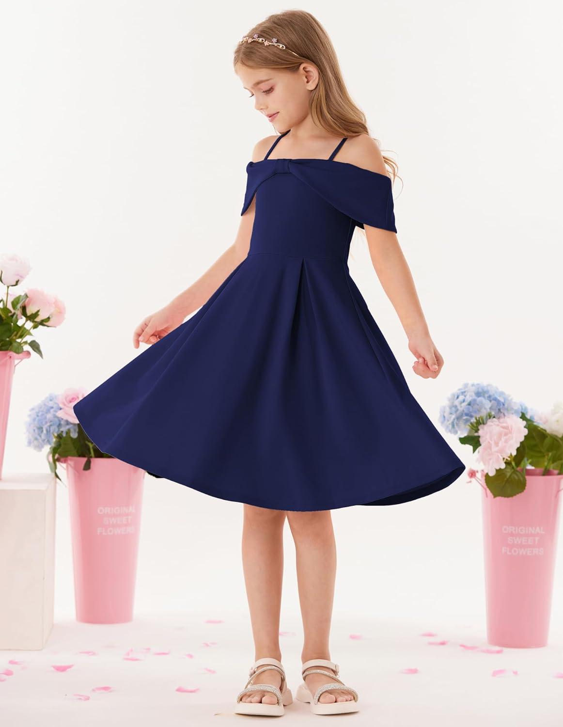 imageGRACE KARIN Girls Elegant Dress Off Shoulder ALine Casual Party Dresses for 614 YearsNavy Blue