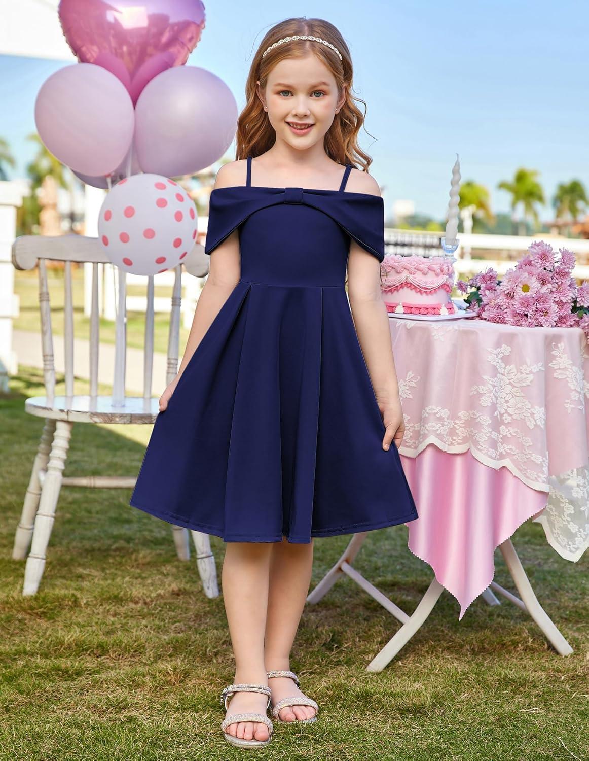 imageGRACE KARIN Girls Elegant Dress Off Shoulder ALine Casual Party Dresses for 614 YearsNavy Blue