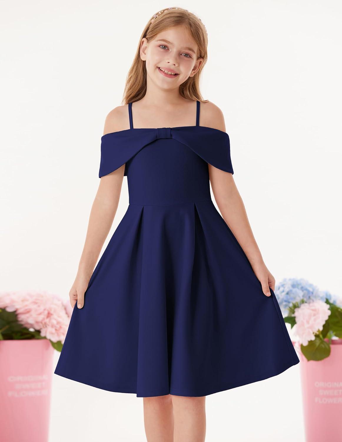 imageGRACE KARIN Girls Elegant Dress Off Shoulder ALine Casual Party Dresses for 614 YearsNavy Blue