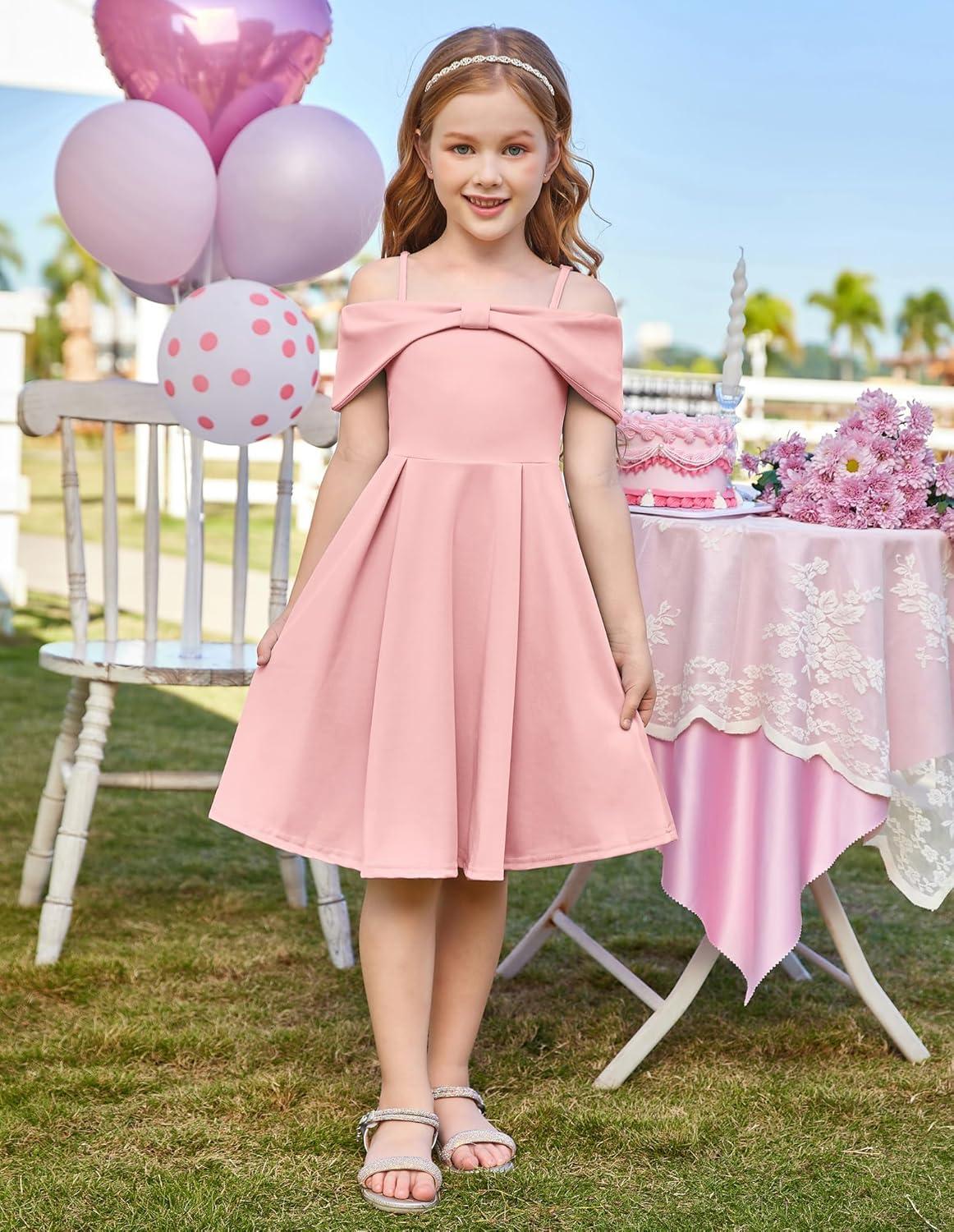 imageGRACE KARIN Girls Elegant Dress Off Shoulder ALine Casual Party Dresses for 614 YearsPink